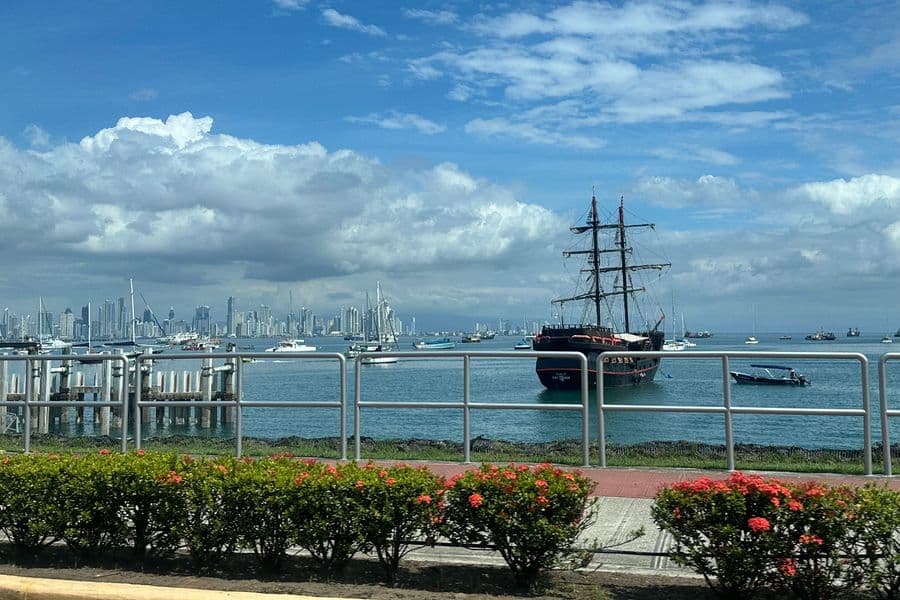 Panama City skyline viewed across the waterfront.